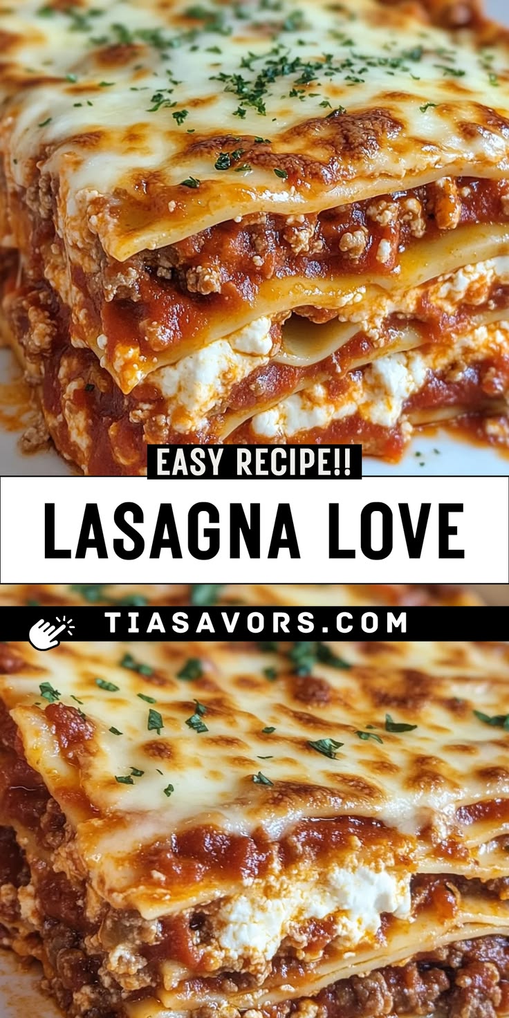 Homemade Rich Cheesy Lasagna by Pinterest