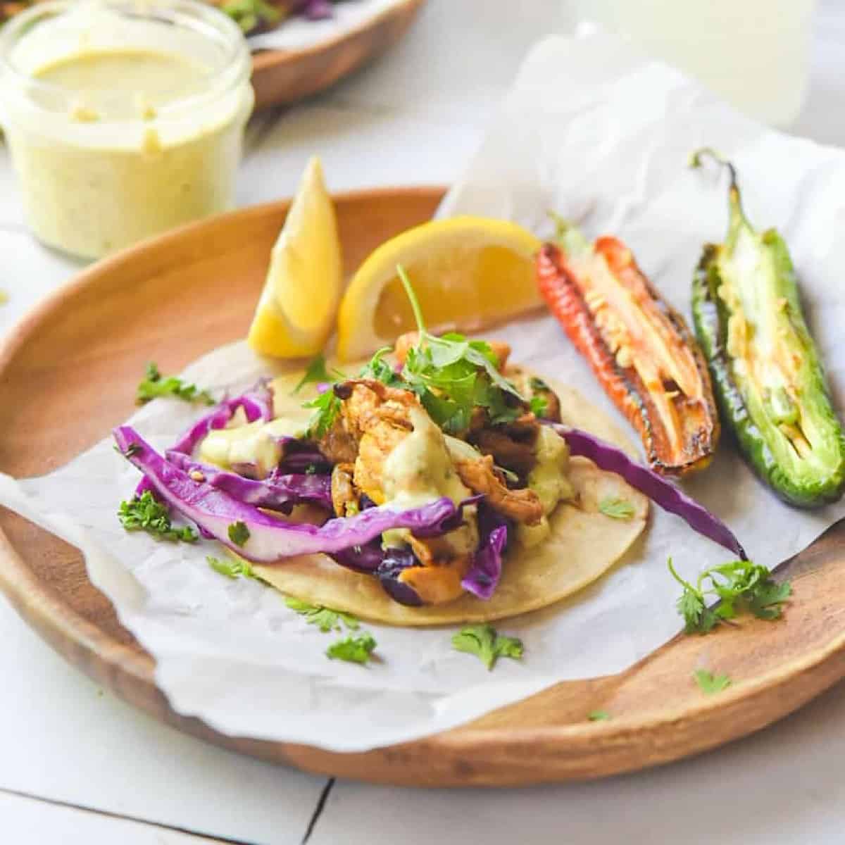 Vegan Fish Oyster Mushroom Tacos by Lola Calder Rodas