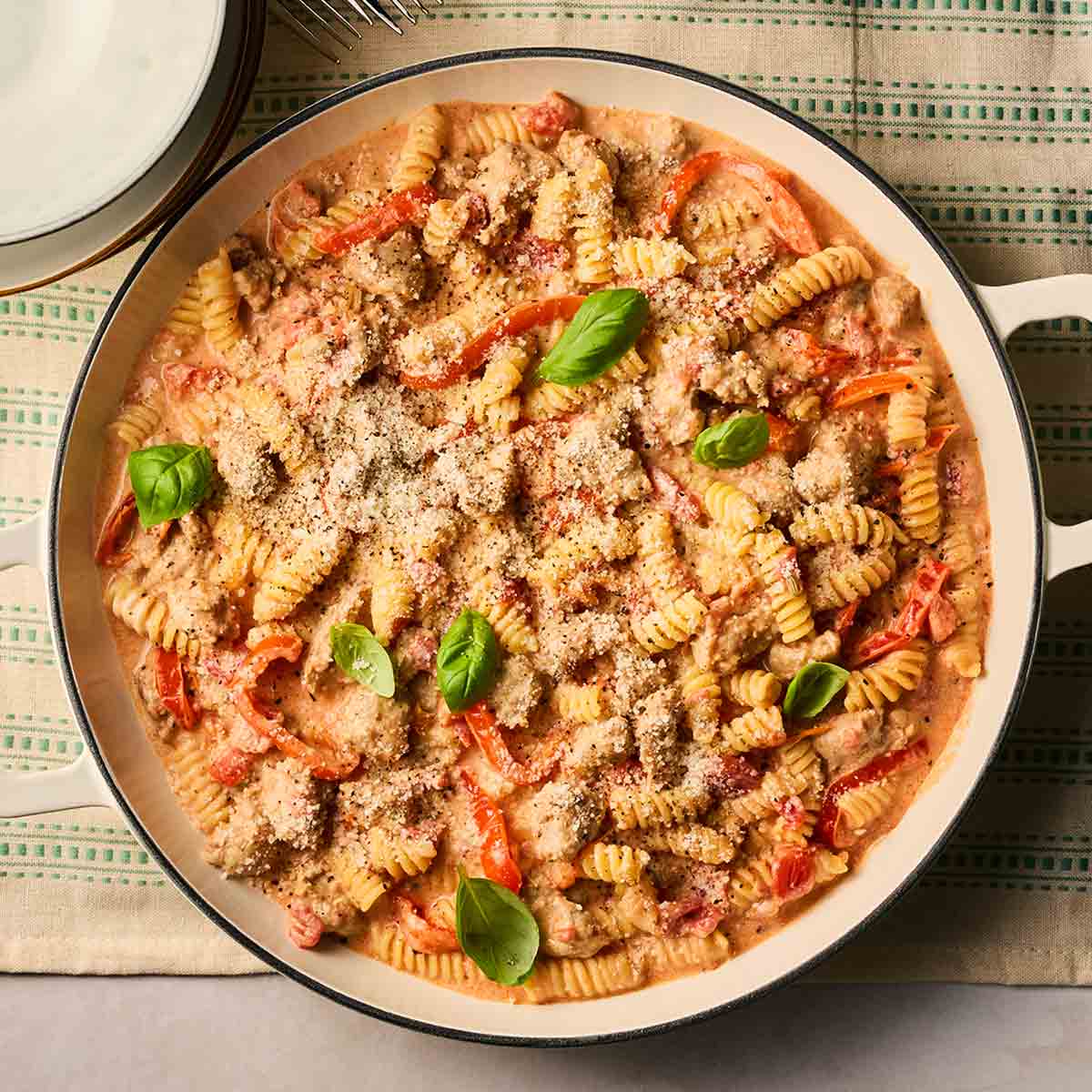 Creamy Sausage Pasta by Taming Twins