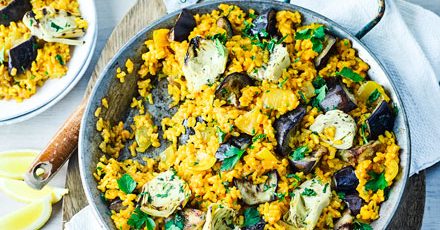 Artichoke & Aubergine Rice by Good Food