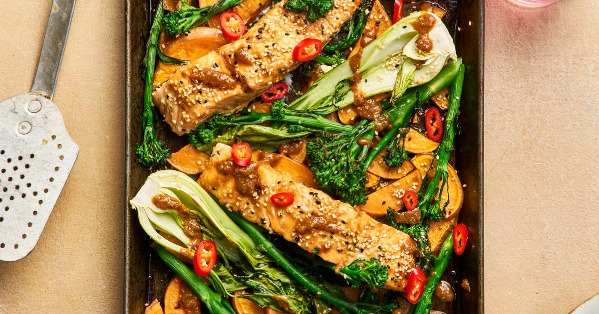 Miso Salmon & Veg Traybake by Good Food