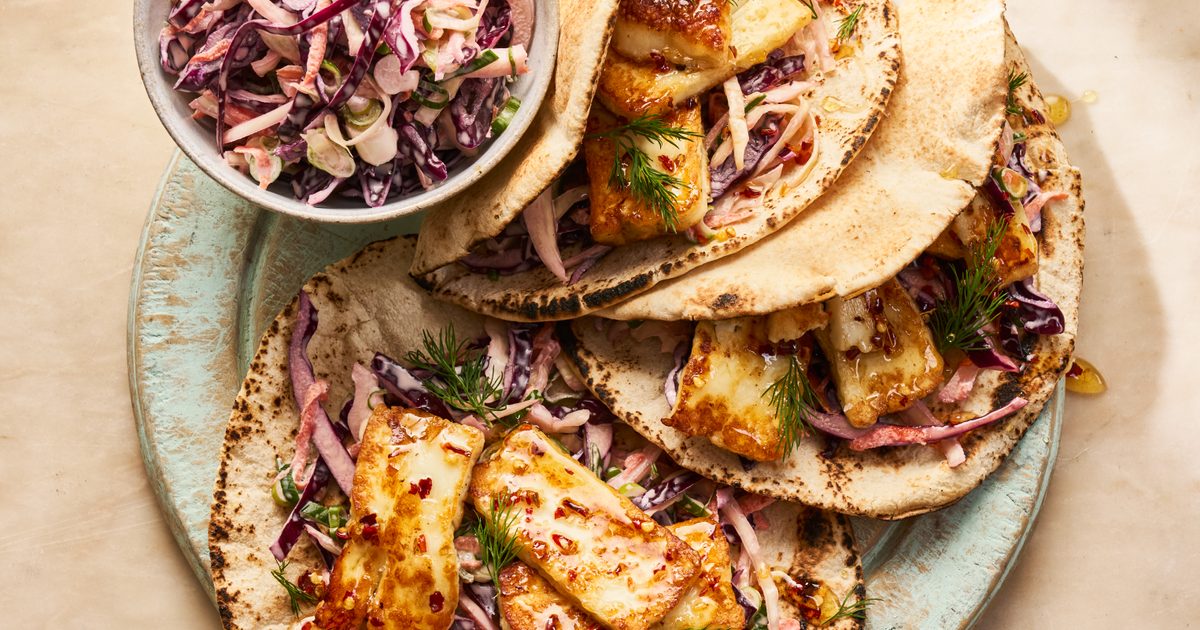 Sweet Chilli Halloumi Flatbreads by Good Food