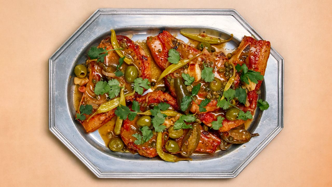 Green Chile Puttanesca Pork Chops by Bon Apptit