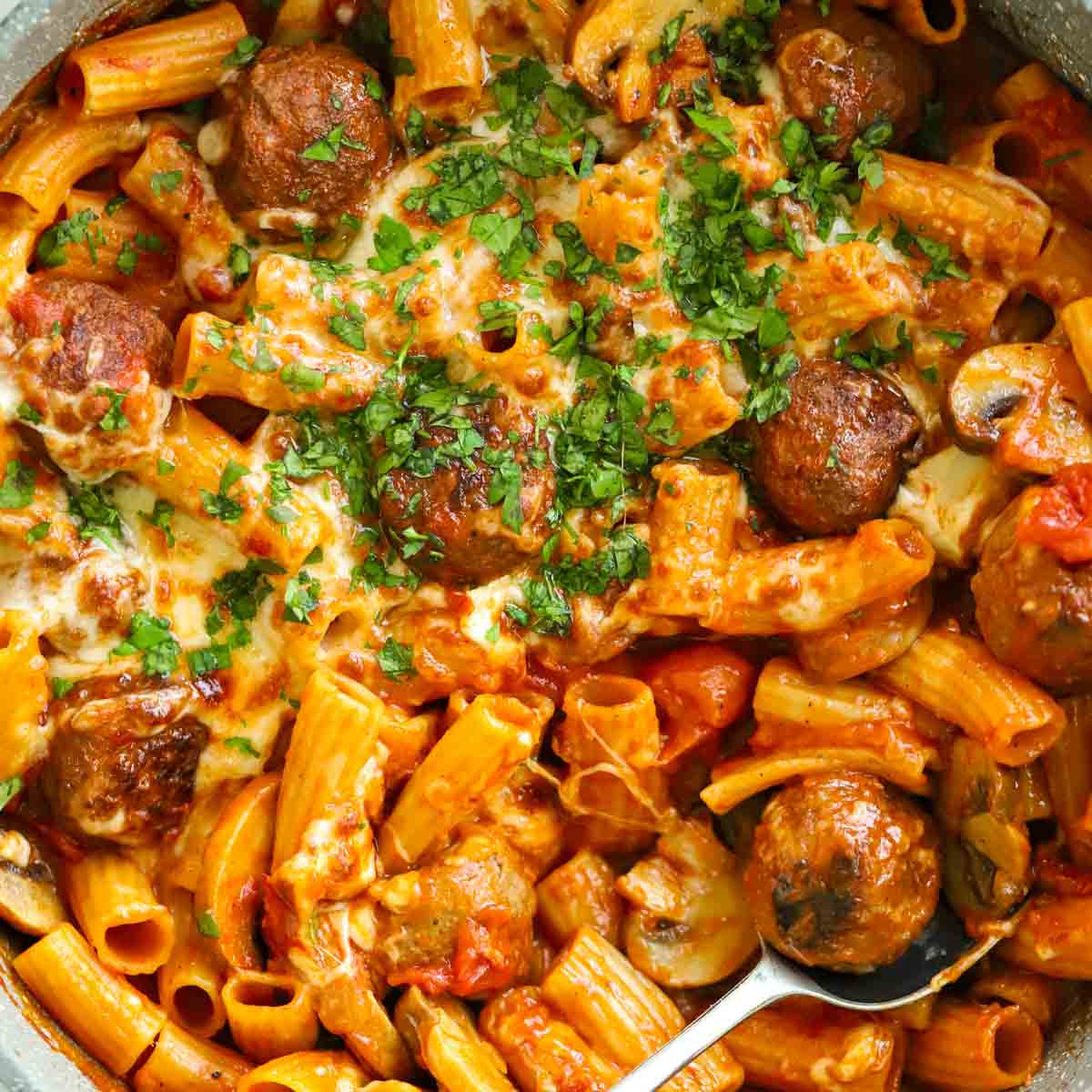 Meatball Pasta Bake by Taming Twins