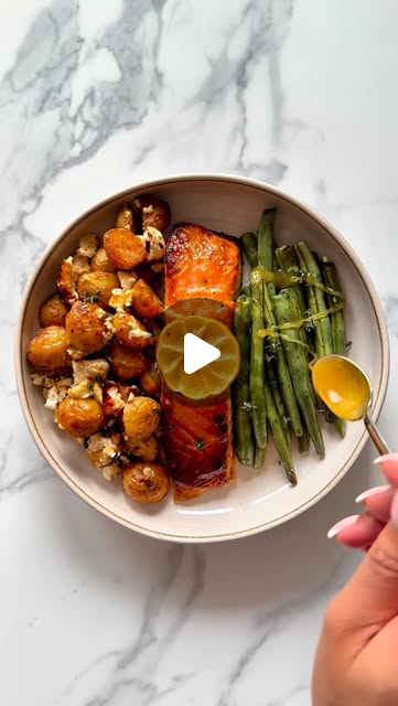 Honey Mustard Salmon Traybake with Feta Potatoes by Briony Blenman