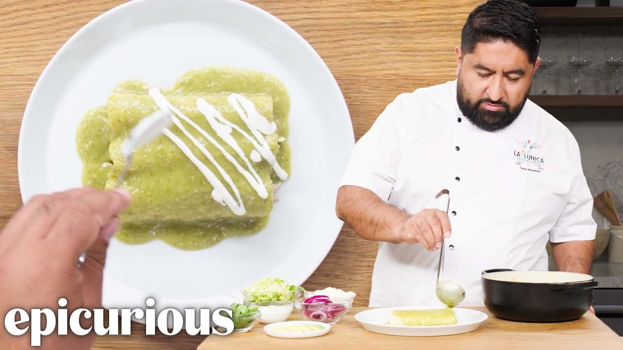 Enchiladas Verdes con Pollo (Chicken Enchiladas with Green Sauce) by Epicurious