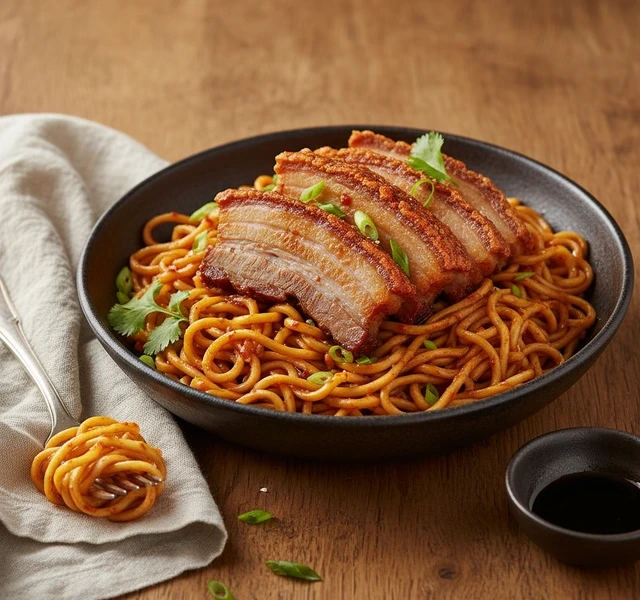 Crispy Pork Belly Noodles by Nestornestoraschef