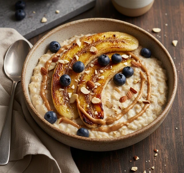 Cream Cheese Oatmeal with Brûlée Bananas by Sirkoriey