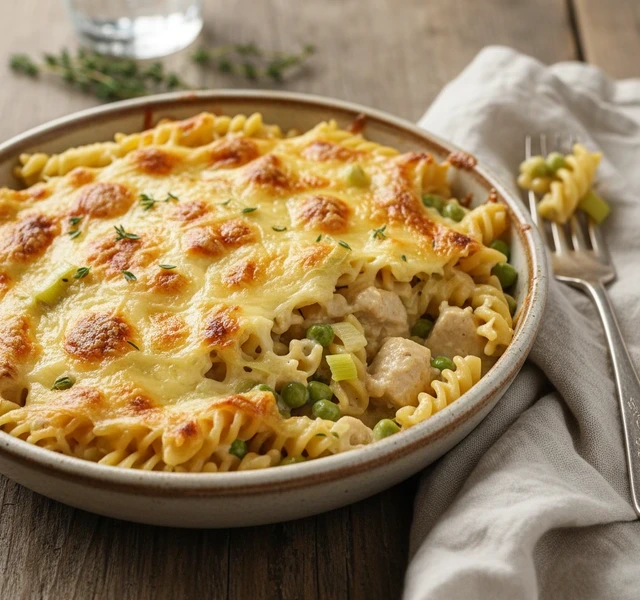 Chicken Leek Pea Pasta Bake by Jamie Oliver