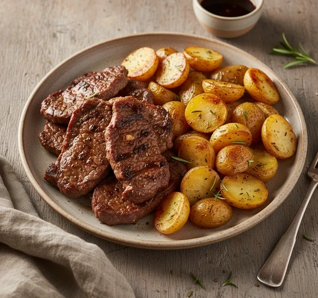 Beef Rashers with Crispy Baby Potatoes by Najeebah Tayob