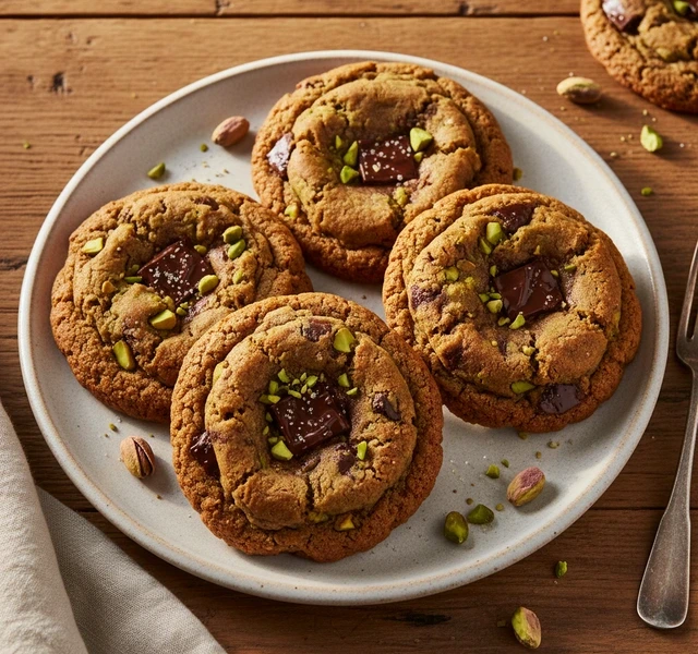 Pistachio Dark Chocolate Chunk Cookies by Cookwithleenguini