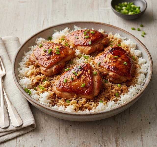 One-Pot Soy Sauce Chicken and Garlic Rice by Hescooks