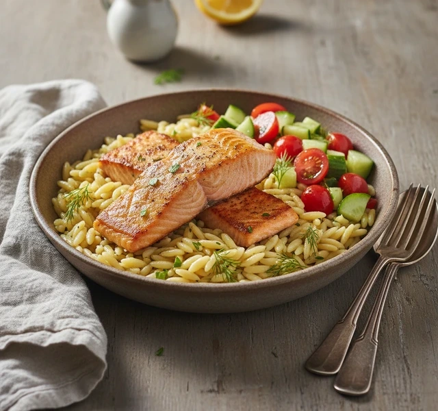 Greek Lemon Salmon Orzo Bowl by Jumascreations