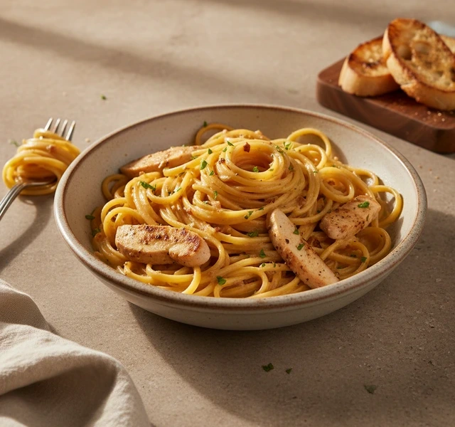Creamy Brown Butter Alfredo Linguine with Chicken by Thatfoodiegirl