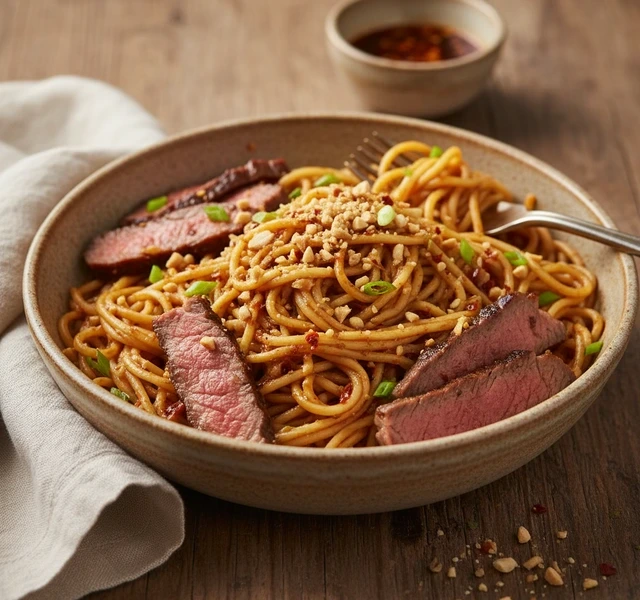 Spicy Peanut Chili Garlic Noodles by Foodgotmewasted