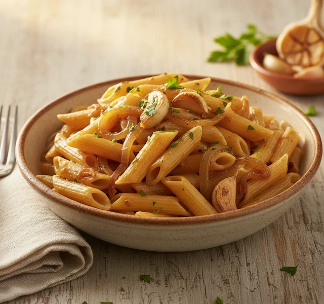 One-Tray Caramelized Onion & Garlic Pasta by Recipeincaption