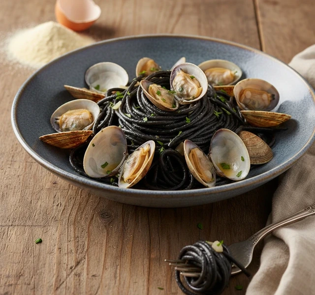 Squid Ink Spaghetti with Clams by Nomnombytom