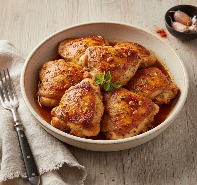 Garlicky Air Fryer Chicken Thighs by Pinchofyum