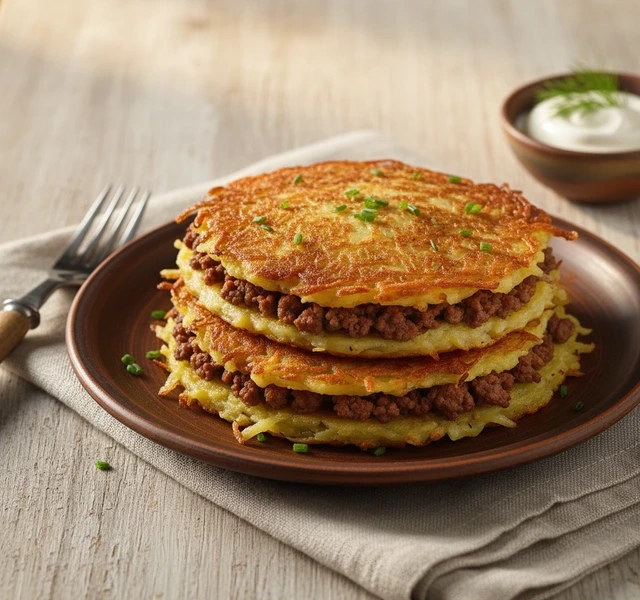 Potato and Ground Beef Pancakes by Ormandi