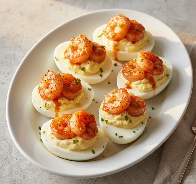 Honey Hot Lemon Pepper Shrimp Deviled Eggs by Platedbydee