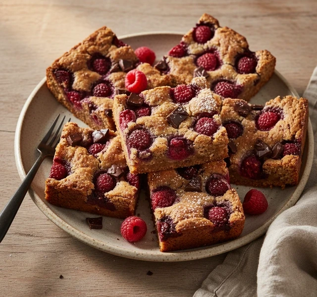 Brown Butter Raspberry Chocolate Blondies by Ashiashome