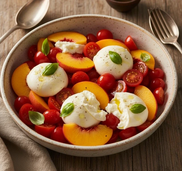 Tomato Peach Burrata Salad by Diana Malbertfood