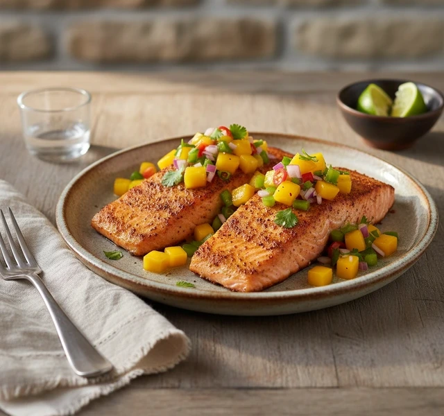Spiced Salmon with Mango Salsa by Nourishbydanelle