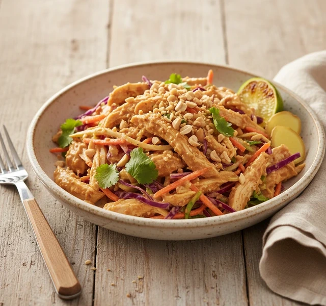 Thai Chicken Salad with Ginger Lime Peanut Dressing by Mallorythedietitian