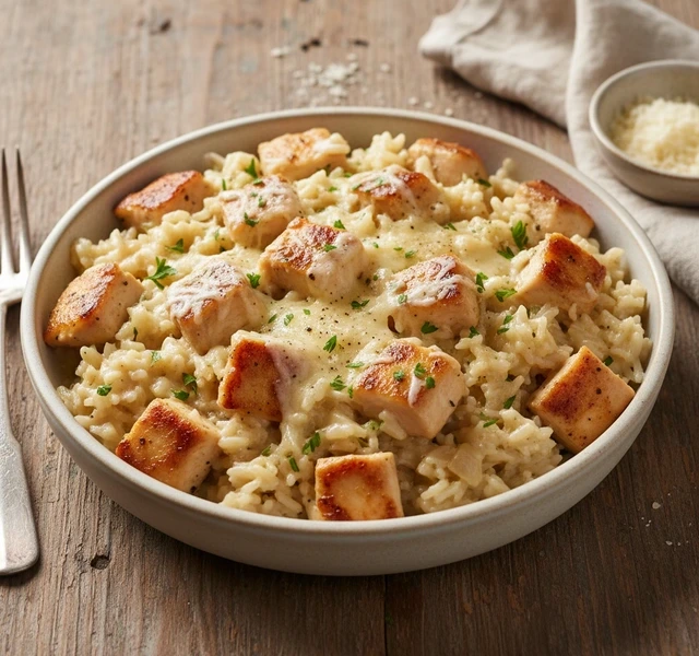 One-Pan Cheesy Parmesan Garlic Chicken and Rice by Cookinginthemidwest