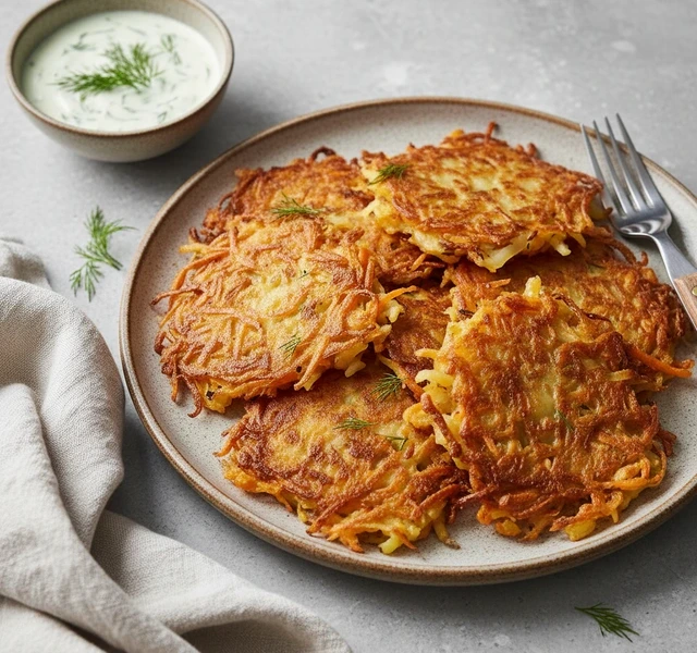 Carrot and Potato Rösti with Dill Sauce by Slight Pearl