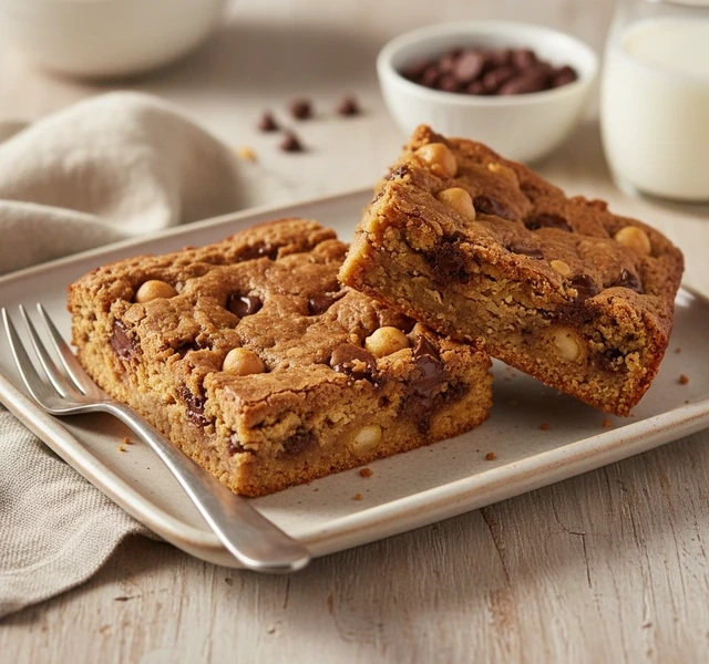 Peanut Butter Choc Chip Blondies by Welleasy