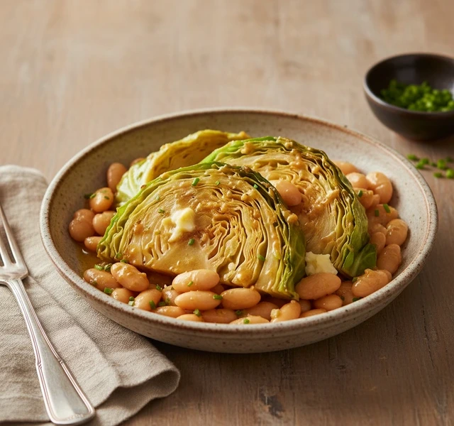 Miso Garlic Butter Cabbage with Butter Beans by Alfiecooks