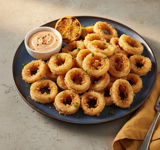 Crispy Fried Calamari with Cajun Lemon Aioli by Nachocookin
