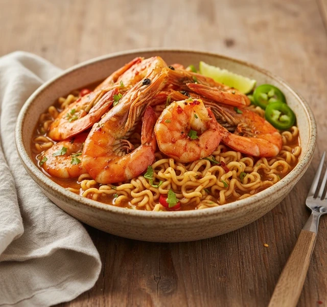 Grilled Shrimp Tapatío Ramen by Nachocookin