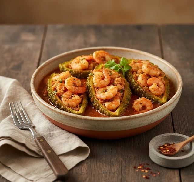 Stuffed Karela with Shrimp Curry by Oldtimewhimcooking