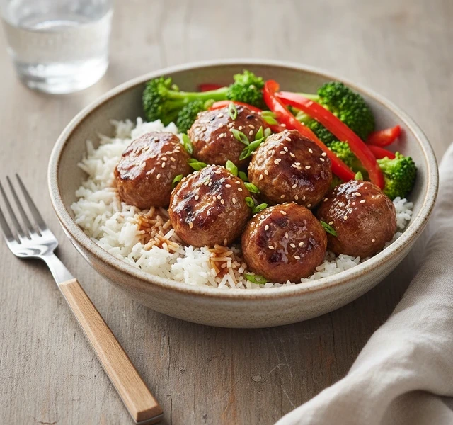 Weeknight Meatball Rice Bowl by Sandraseasycooking