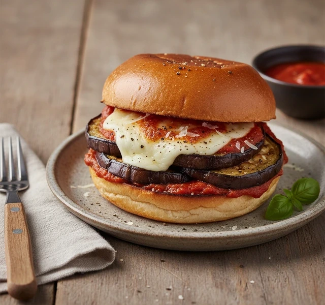 Aubergine Parmigiana Burger by Jamie Oliver