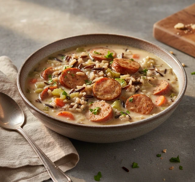 Creamy Chicken Sausage Wild Rice Soup by Cookingwithkianaa