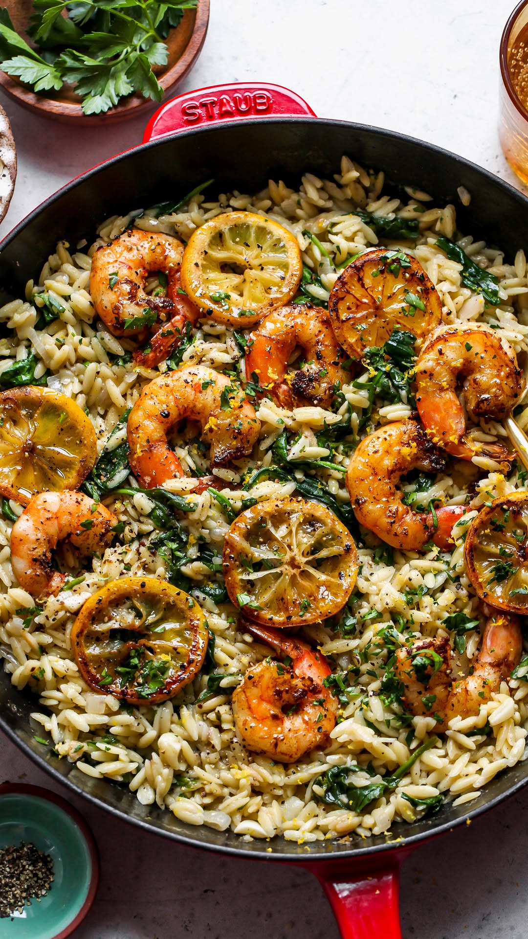 Manifesting Spring Lemon Pepper Shrimp Orzo Skillet by Jamievespamsrd