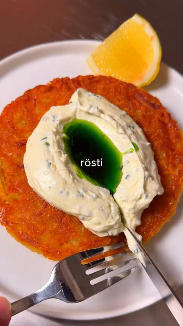 Cheddar Potato Rosti with Lemon Creme Fraiche by Gabriel Poltorak