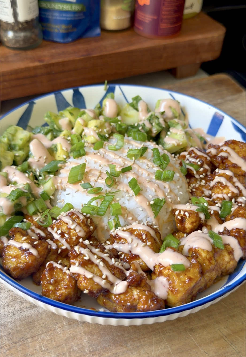 Sriracha Tofu Bowl With Avocado Cucumber Salad by Plantbasedava