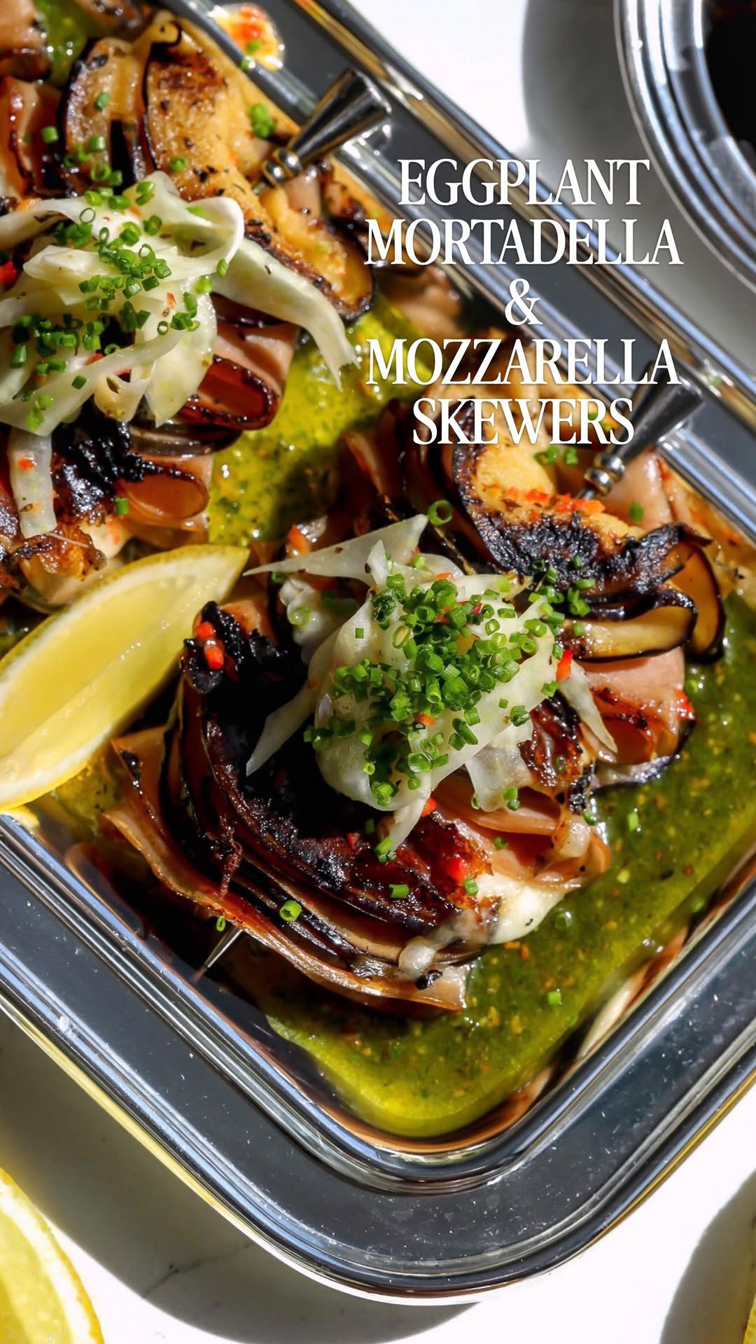 Eggplant, Mortadella, and Mozzarella Skewers by Foodmymuse
