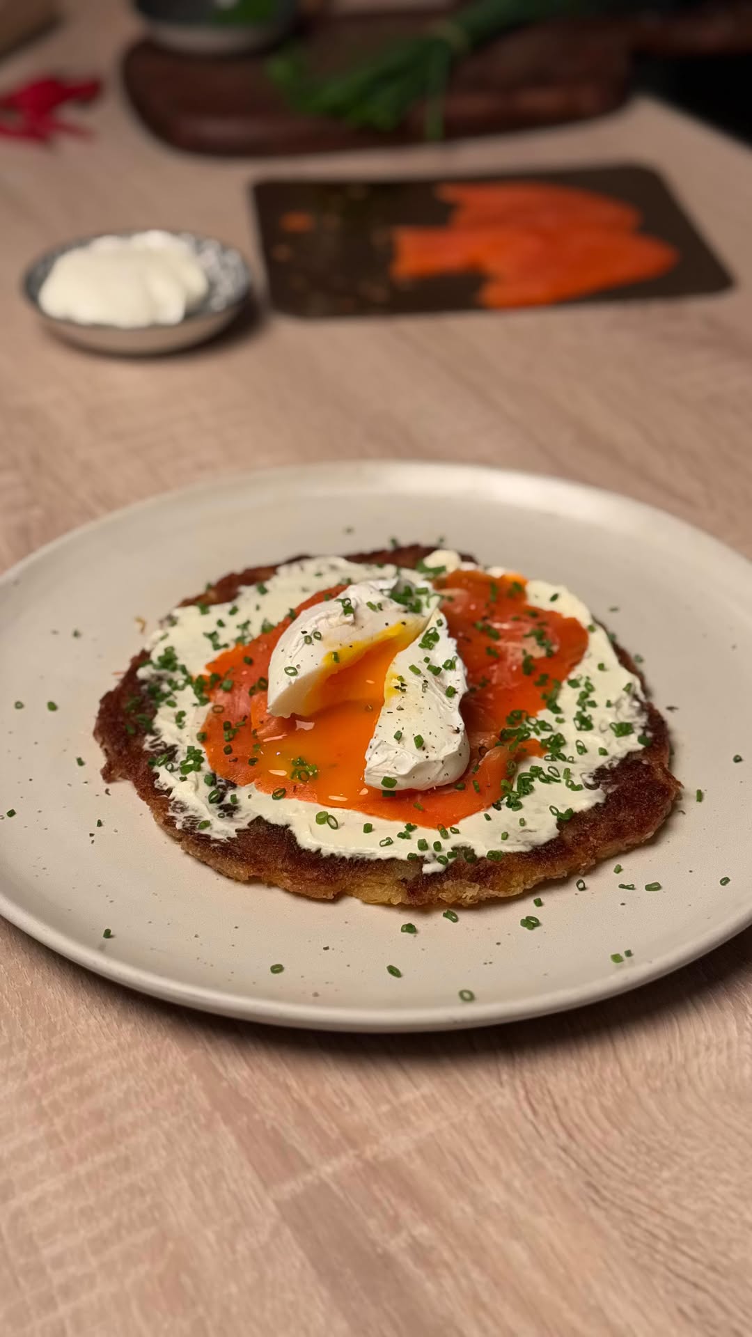 Potato Rösti with Cream Cheese, Smoked Salmon, and Poached Eggs by Tanerxaydin