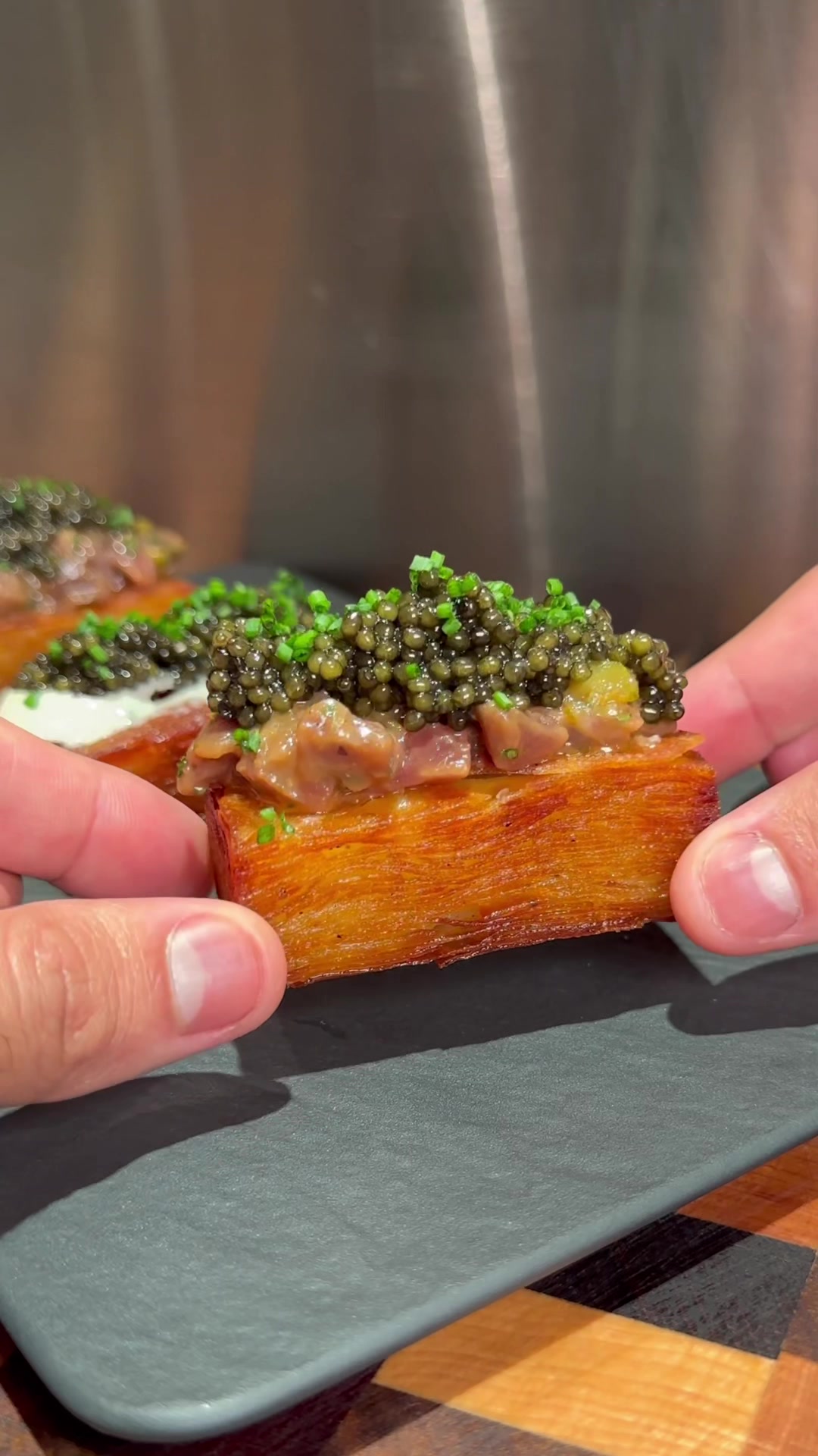 Confit Potato Tartare with Wagyu and Caviar by Notorious Foodie