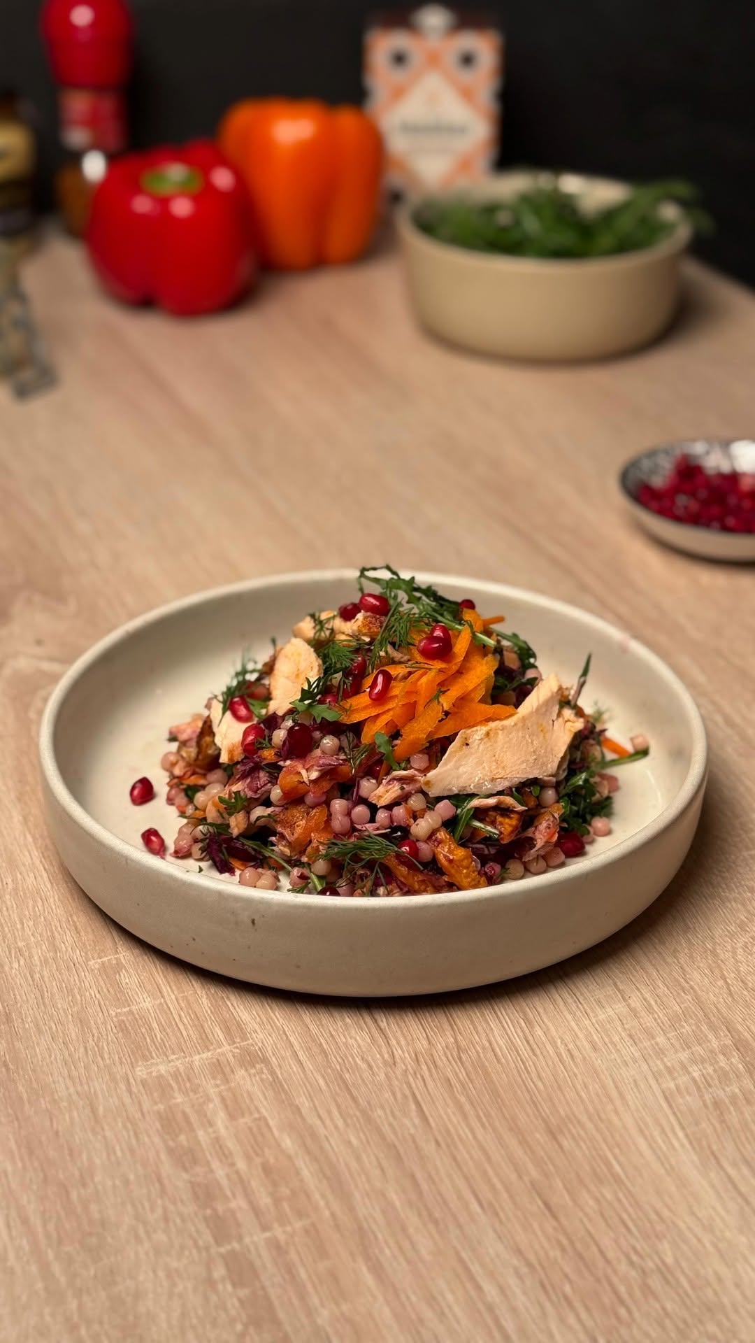 Grilled Salmon Salad with Fregula Sarda by Tanerxaydin