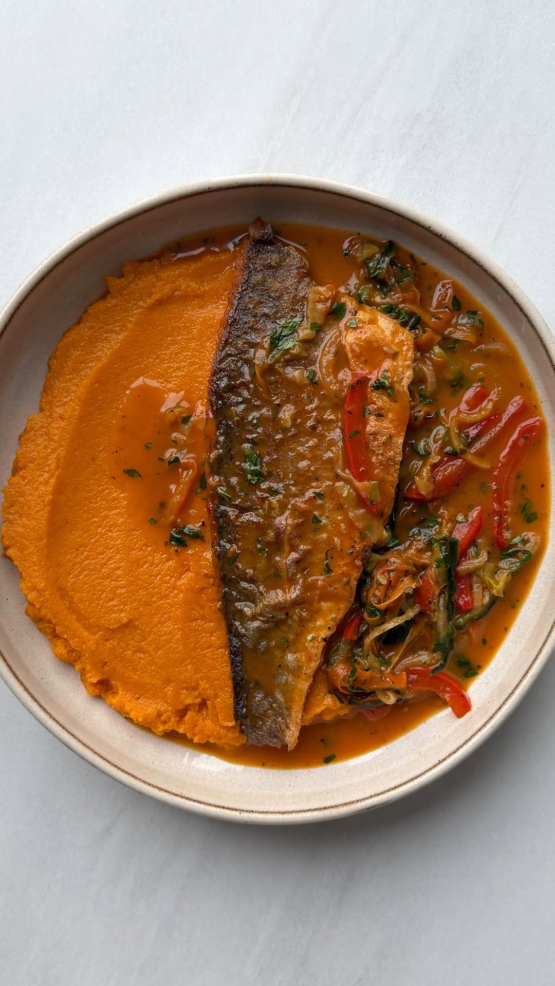 Garlic Butter Bone Broth Seabass by Briony Blenman