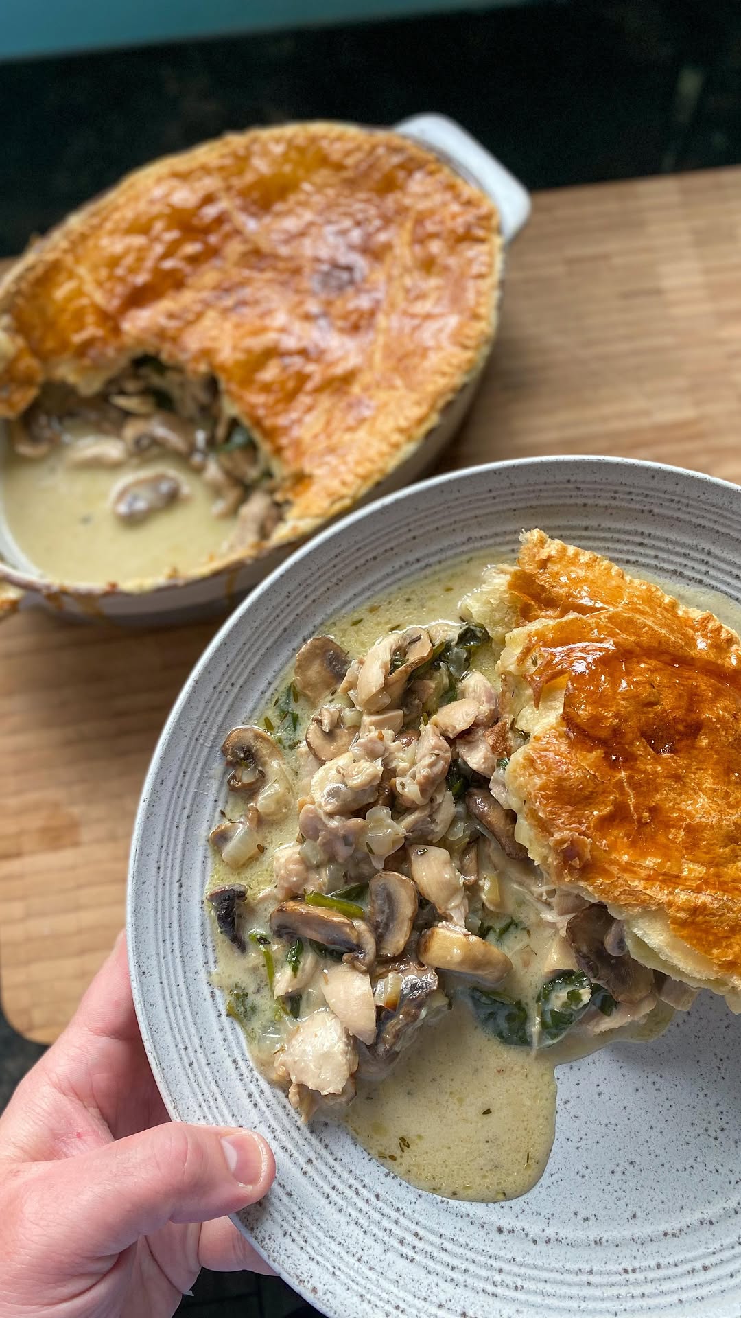 Air Fryer Chicken, Mushroom and Spinach Pie by Thebakingbuddha