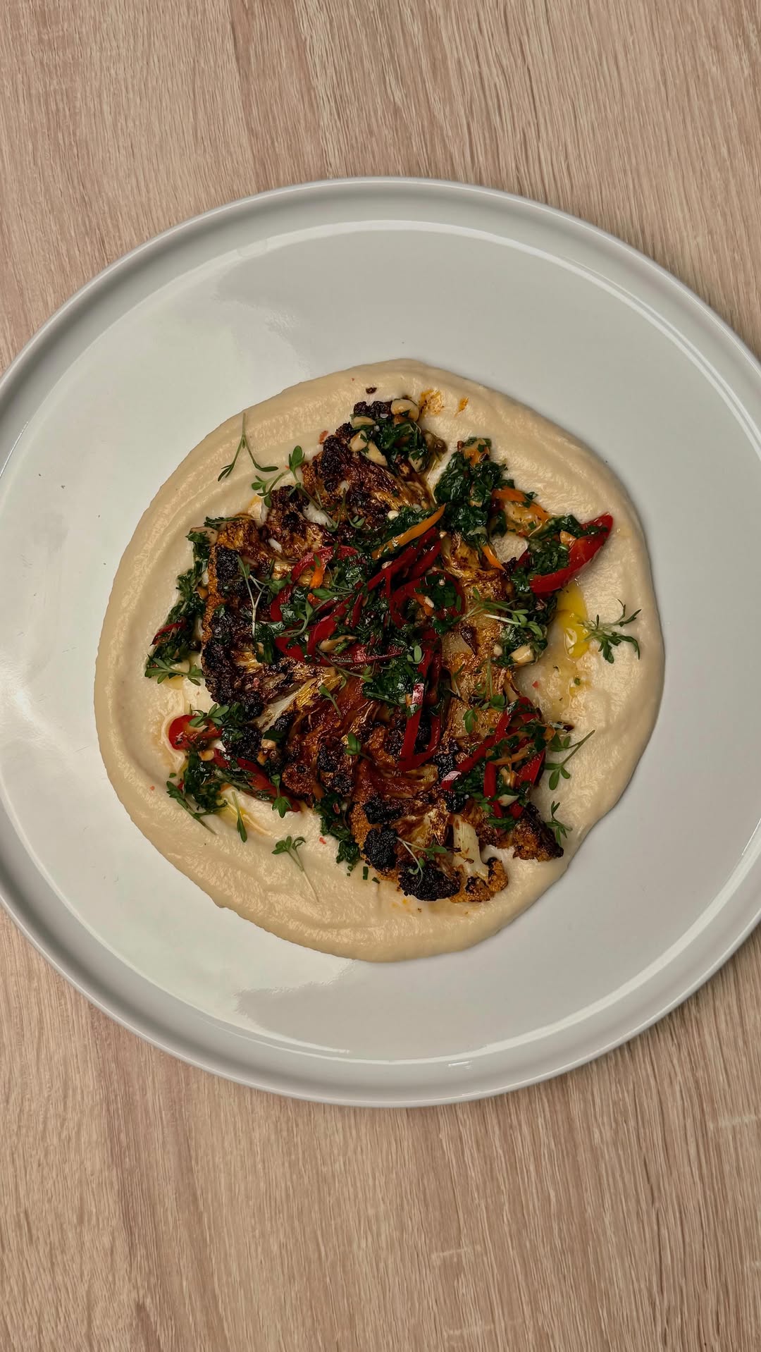 Roasted Cauliflower Steaks with Purée and Chimichurri by Tanerxaydin