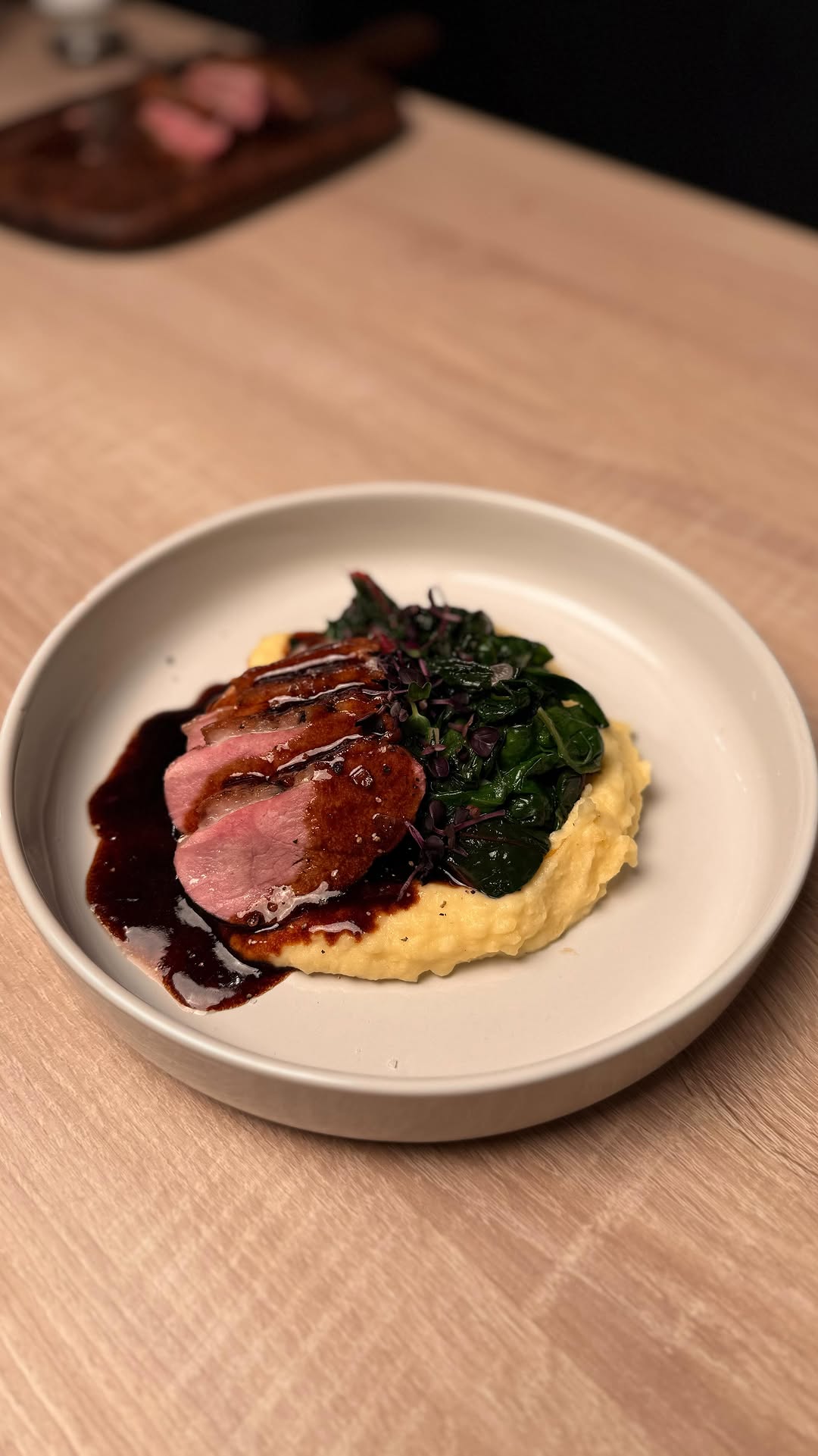 Roasted Duck Breast with Swiss Chard, Orange-Soy Sauce, and Mashed Potatoes by Tanerxaydin