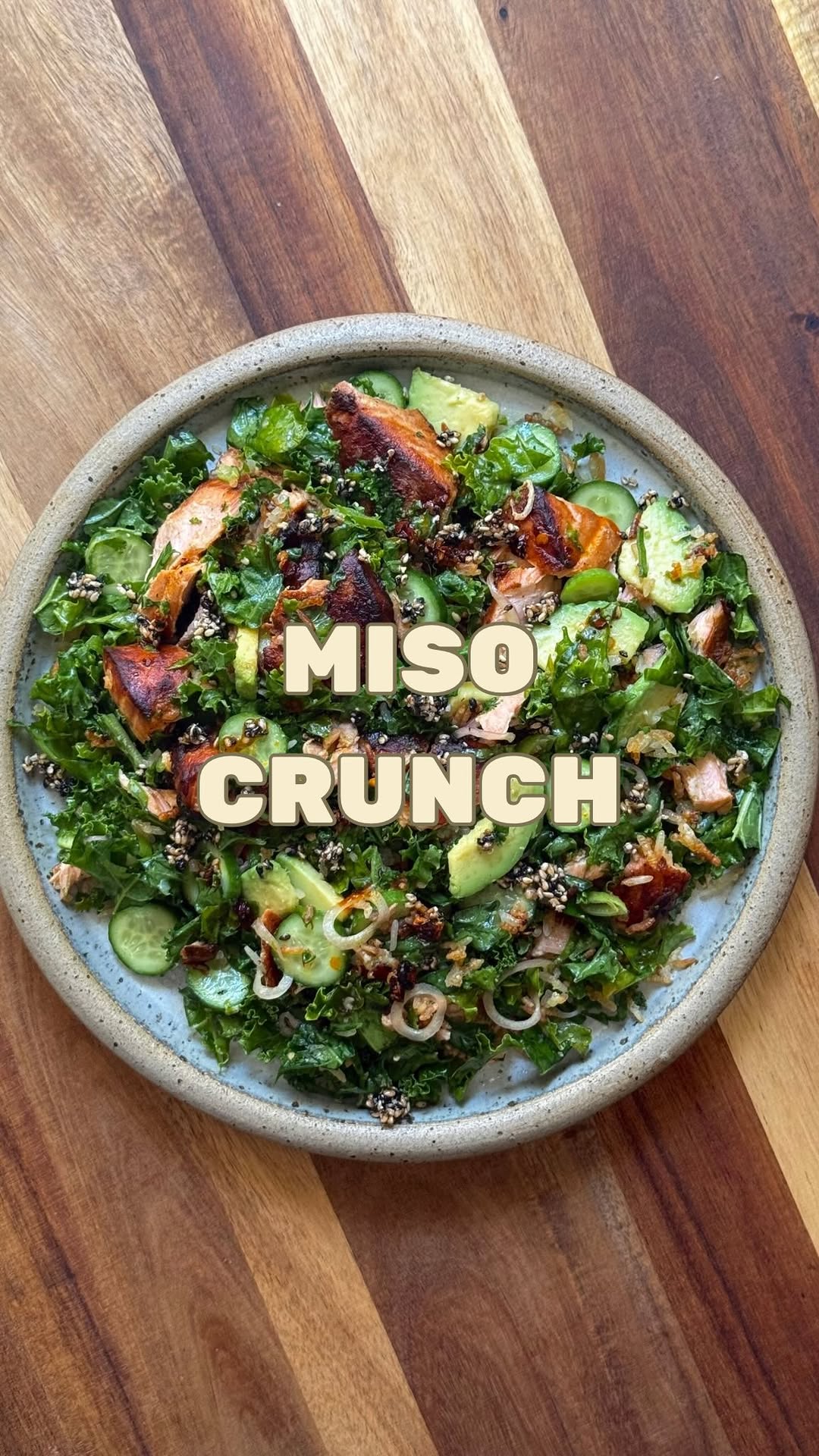 Miso-Sesame Crispy Rice Kale Salad with Salmon by Raina Patel